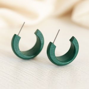 Green Boho Wooden Earrings